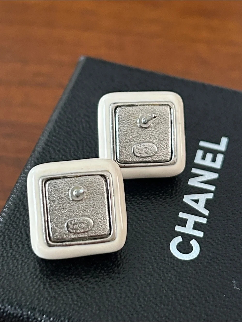 Chanel Vintage CC square resin stud earrings